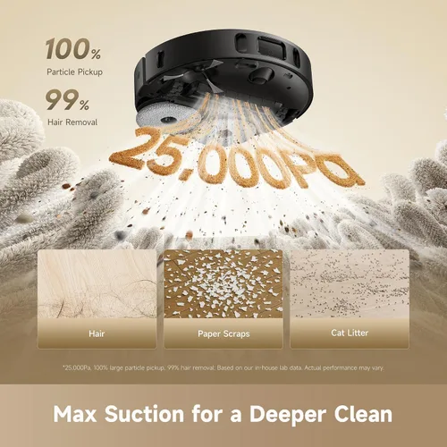 Vista 2 de DREAME Robot aspirador y trapeador D30 Ultra CE con vaciado automático de polvo, succión de 25,000 Pa, elevación de trapeador de 0.41 pulgadas