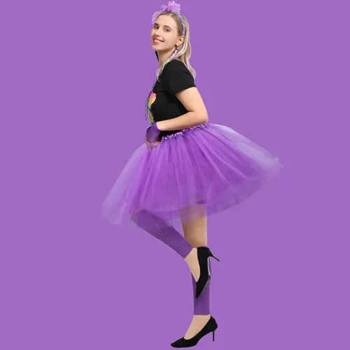 Vista 3 de Sincere Party Women's 80s Costume Set Cotton T-Shirt,Pants,Tutus,Leg Warmers,Gloves,Necklace,Bracelets,Headband,Earrings