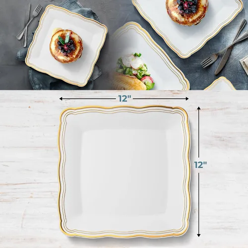 Vista 4 de Posh Setting - Bandejas de plástico blanco para servir, paquete de 6, bandejas de plástico pesado para servir fiestas de comida, platos y bandejas