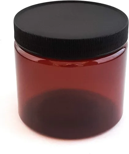 Vista 2 de Tarros de plástico ámbar de 16 onzas con tapas negras (paquete de 4) recipientes de almacenamiento vacíos recargables con tapas para crema