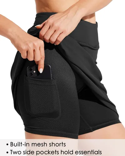 Vista 3 de Willit Falda pantalón de 19 pulgadas para mujer, para tenis, golf, atlética, hasta la rodilla, casual, ligera, con bolsillos