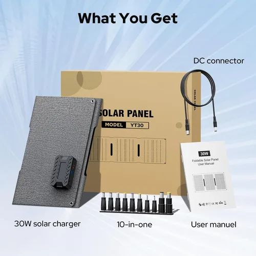 Vista 10 de ENOFLO Cargador de panel solar de 30 W YT30 Panel solar plegable IP65 Cargador solar impermeable con QC3.0 USB y salida CC (10 conectores) 24%