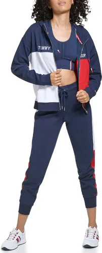 Vista 5 de Tommy Hilfiger Sudadera con capucha de forro polar suave y cómoda con bloques de color para mujer