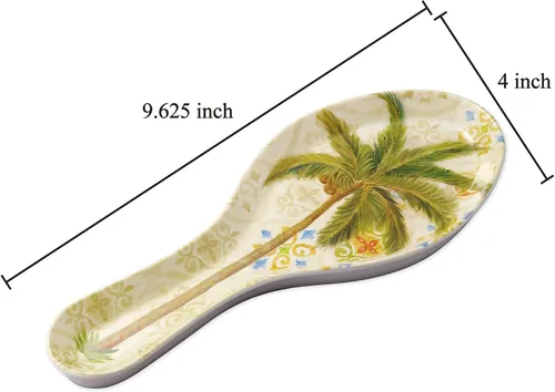 Vista 2 de UP ware Ikat Palm - Soporte para cuchara de melamina para estufa, encimera de cocina y mesa de comedor, 9.625 pulgadas, color verde Palma Ikat