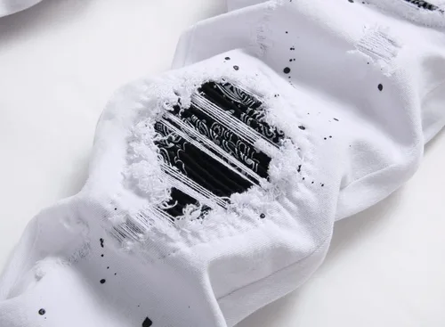 Vista 4 de OIIIO Jeans elásticos rasgados de ajuste regular para hombre