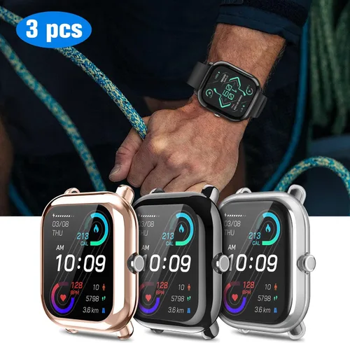 Vista 6 de Fintie - Juego de 3 fundas compatibles con Amazfit Bip U Pro/S/Lite/1S/GTS 2 Mini Screen Protector, Soft TPU Plated Bumper, Full Protective Cover