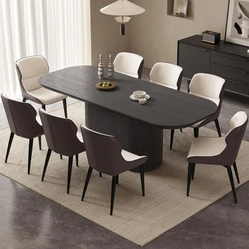Vista 35 de Mesa de comedor ovalada de 63 pulgadas para 2-6 personas, mesa de cocina negra moderna, mesa de comedor rectangular de lujo, mesa de comedor