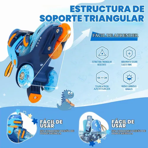 Vista 5 de METROLLER Patines de equilibrio con ruedas ajustables para niños pequeños de 3 a 6 años, arcoíris, unicornio, dinosaurios, patines con ruedas