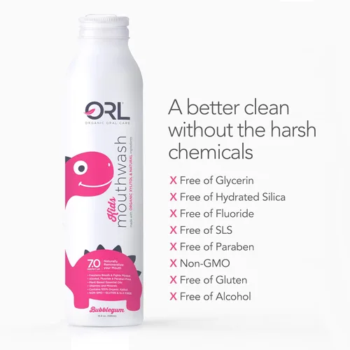 Vista 5 de ORL Enjuague bucal natural y orgánico para niños, formulado exclusivamente para limpiar la boca, blanquear tus dientes fortalecer el esmalte dental.
