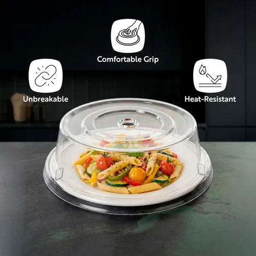Vista 4 de Restaurantware Cater Tek - Cubierta de placa de policarbonato de 9.4 pulgadas, 1 cubierta de plato inastillable, lavable en lavavajillas para placa