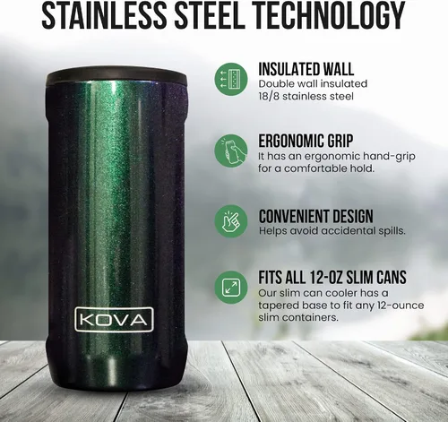 Vista 2 de K-OG - Enfriador de latas aislado de acero inoxidable de doble pared para latas delgadas de 12 onzas (arcoíris)