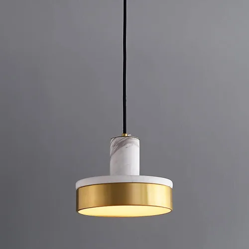 Vista 7 de Marble Bedside Lamp Modern Brass Pendant Light with Acrylic Lampshade 12W Warm Light Disc Suspension Lamp Fixture for Kitchen Island Dining Green
