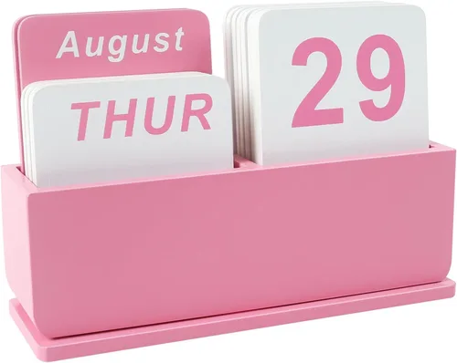 Vista 9 de Calendario Perpetuo de Bloques de Madera para Escritorio, Calendario Diario de Escritorio de Pie y Voltear con Gran Pantalla, Accesorios