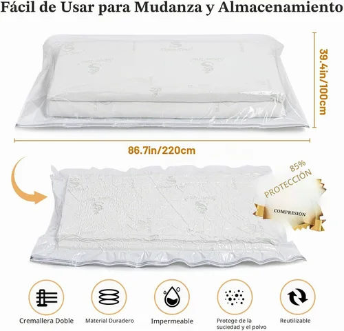 Vista 2 de Bolsa de vacío para colchón, bolsas de almacenamiento al vacío de 86 x 39 pulgadas, bolsas de vacío de gran tamaño, bolsas reutilizables