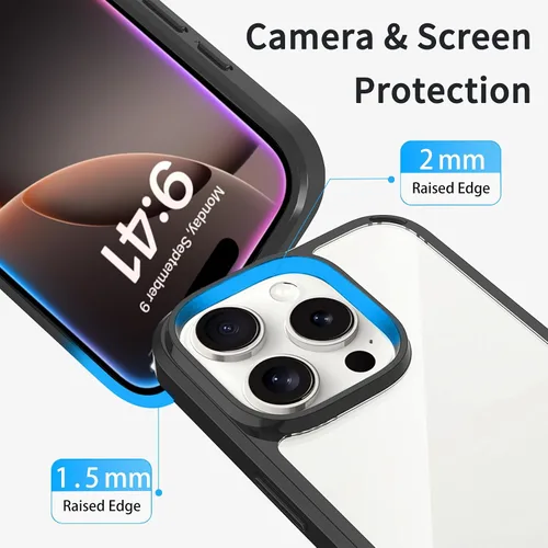 Vista 4 de JJGoo Compatible con iPhone 16 Pro Max Funda transparente, transparente a prueba de golpes, funda protectora trasera de policarbonato duro