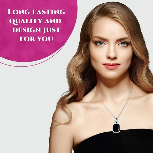 Vista 2 de Shop LC - Collar con colgante negro para mujer, chapado en platino, plata de ley 925, cadena única de 20 pulgadas, No es una piedra preciosa