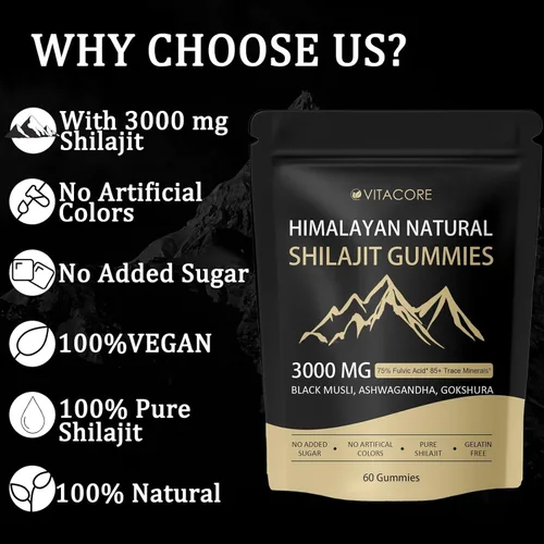 Vista 6 de Vitacore - Gomitas Shilajit del Himalaya para hombres y mujeres, impulso energético de oro puro, más de 85 minerales traza y ácido fúlvico, sin