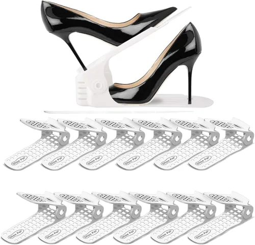 Vista 10 de Shoepal - Organizador de ranuras para zapatos, apilador ajustable y ahorro de espacio de almacenamiento, soporte de zapatos de doble cubierta
