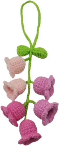 Vista 3 de Adorno colgante para espejo retrovisor de automóvil, cesta de flores de ganchillo, accesorios para plantas, adorno de automóvil tejido hecho a mano