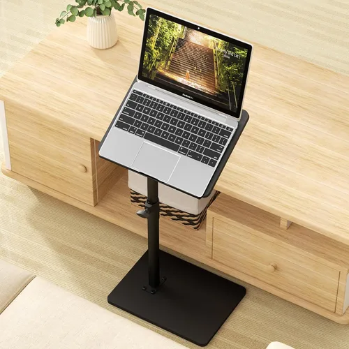 Vista 6 de YUHFERA Mesa auxiliar con bandeja para sofá - Giratoria 360°, altura ajustable, para espacios pequeños, mesa lateral para aperitivos para cama