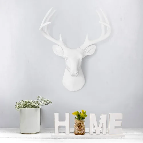 Vista 9 de Cabeza de ciervo, decoración de pared de Wall Charmers. Busto de imitación de taxidermia, metalizado, fabricado en resina, Poliresina, Blanco, L