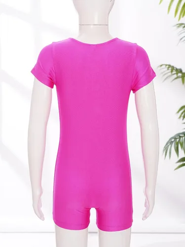 Vista 4 de Leotardo de manga corta de una pieza para niñas y niñas, color sólido, leotardo de ballet, danza, gimnasia