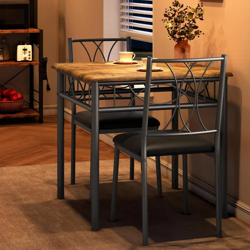Vista 4 de Juego de mesa de comedor para 2, mesa de cocina con 2 sillas tapizadas, juego de mesa de comedor de cocina de 3 piezas de madera para apartamento