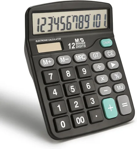 Vista 11 de M&G Calculadora de escritorio de 12 dígitos con pantalla LCD extra grande, doble alimentación solar y batería, calculadora contable con botón