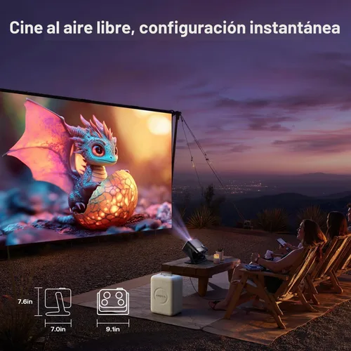 Vista 6 de Aurzen BOOM mini Google TV Proyector inteligente para exteriores con audio Dolby de 20 W 4K Supported Movie Projector with WiFi and Bluetooth