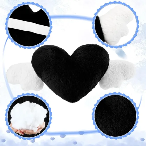 Vista 7 de Macarrie 2 Piezas Almohadas de Felpa en Forma de Corazón con Alas de Ángel Reposacabezas de Coche Almohada Suave y Cómoda para Asiento de Coche