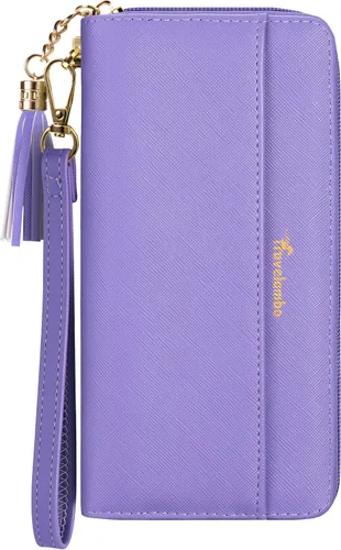 Vista 22 de Carteras con borla Travelambo para mujer, plegable, pulsera, cartera larga negro (A01 Black)