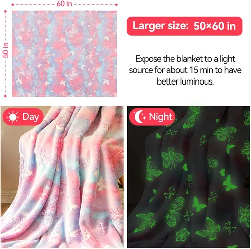 Vista 2 de Manta que brilla en la oscuridad, regalos de mariposa para niñas, manta suave de 3, 4, 5, 6, 7, 8, 9, 10, 11, 12 años, juguetes para niñas pequeñas