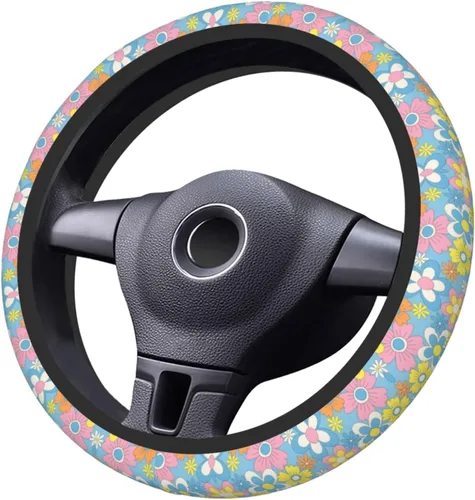 Vista 6 de Funda universal para volante de flores retro de 15 pulgadas, accesorios de automóvil, protector para mujeres y hombres