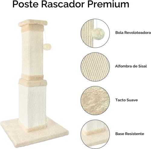 Vista 2 de Rascador para gatos de interior, rascador de sisal para gatos de 32 Beige