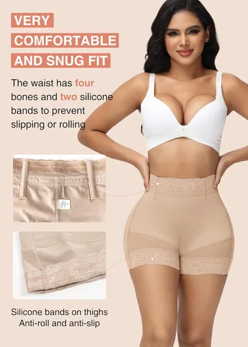Vista 5 de SHAPSHE Pantalones cortos moldeadores para mujer, cintura alta, control de Beige