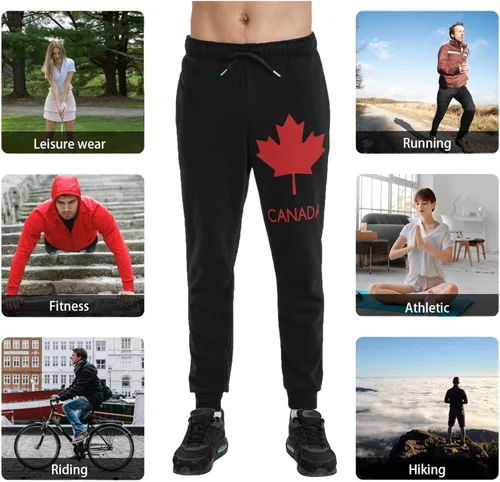 Vista 6 de Canada Maple Leaf Men's Joggers Pants with Pockets Athletic Loose-Fit Sweatpants for Workout, Running, Training Black