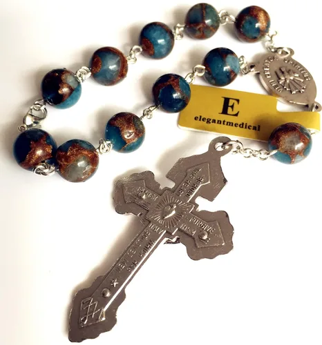 Vista 3 de elegantmedical Pulsera de rosario de oración católica de una década con cuentas de fútbol, regalo de cruz de perdón, Piedra