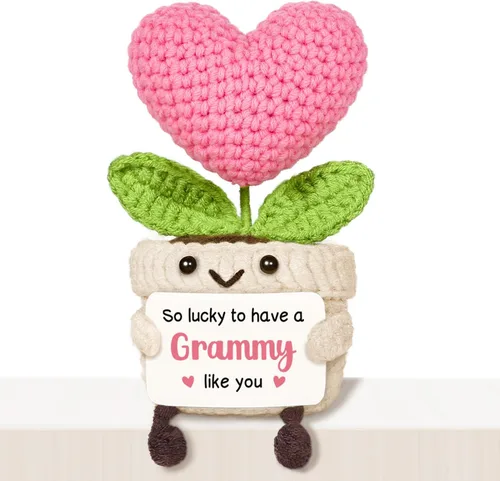 Vista 22 de Regalos de cumpleaños número 16 para niñas, flor de corazón rosa de ganchillo hecha a mano, regalos de dulces 16 para niñas, decoraciones