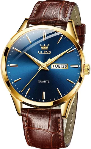 Vista 10 de OLEVS Amazon Watches, reloj de cuero marrón para hombre, reloj de fecha para hombre, reloj luminoso para hombre, reloj de vestir para hombre, reloj