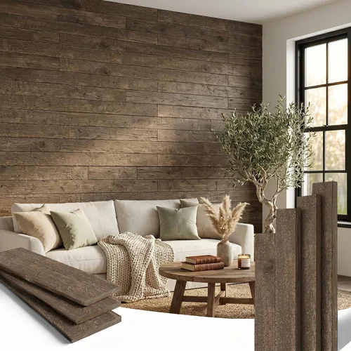 Vista 2 de BarnwoodUSA Tablones de madera recuperada real - Paneles de encaje para arriba fáciles con clavos para panelado de pared de madera rústica