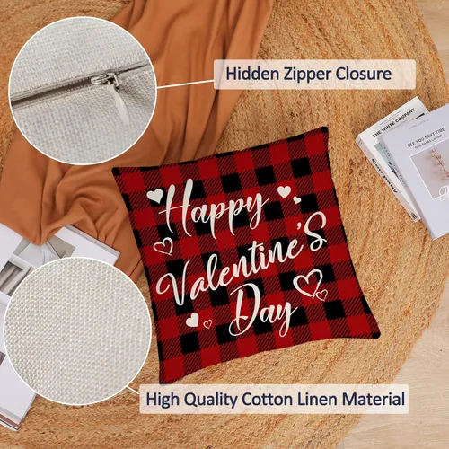 Vista 4 de Juego de 4 fundas de almohada de 16 x 16 pulgadas, diseño de corazón rojo con diseño de corazón de amor, fundas de almohada de aniversario de boda