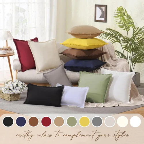 Vista 7 de ZWJD Juego de 2 fundas de almohada de 16 x 16 pulgadas, color beige, con flecos, de algodón, decorativas, cuadradas, para sofá, cama, sala de estar