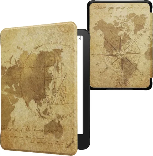 Vista 25 de kwmobile Funda compatible con Amazon Kindle Paperwhite 11. Generación 2021 - Funda para lector electrónico - Libros y páginas Beige/Marrón/Dorado