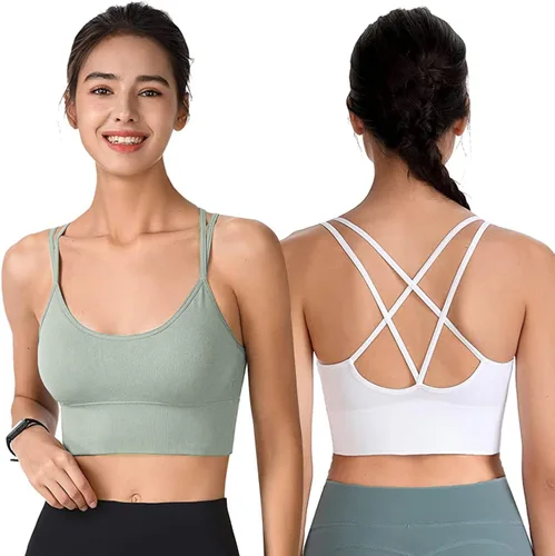 Vista 2 de Sykooria - Sostén deportivo con tirantes para mujer, espalda cruzada sexi, para yoga, correr, atletismo, gimnasio, entrenamiento, camiseta sin