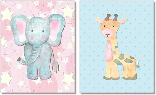 Vista 3 de Juego de 6 impresiones artísticas de pared de safari para guardería, juego de 6 lindos animales bebés