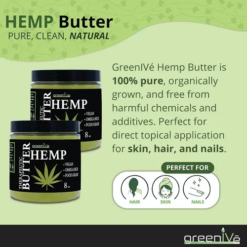 Vista 4 de GreenIVe Mantequilla corporal de cáñamo 17,500 mg por onza Aceite de cáñamo cremoso natural crudo y manteca de cacao virgen cultivado orgánicamente.