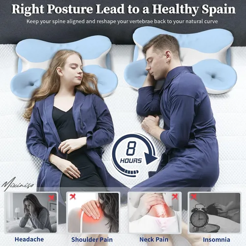 Vista 6 de Almohada cervical de espuma viscoelástica para aliviar el dolor de cuello, almohada ergonómica de contorno para dormir de lado, espalda y estómago