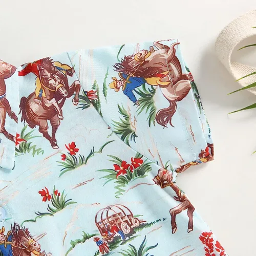 Vista 4 de Camisa de vestir de manga corta con estampado de vaca y botones para bebé niño