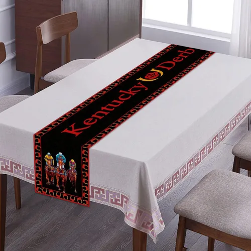 Vista 6 de Vohado Camino de mesa Derby 2026 con rosas y carreras de caballos, decoración de fiesta, comedor, hogar, cocina, 72 pulgadas de largo