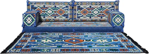 Vista 50 de arabicsofa Sofá Tradicional Árabe para Piso – Juego de Cojines Modulares para Sala de Estar Azul